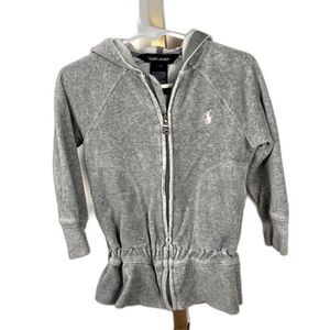 Ralph Lauren Toddler Girls' Velour Hooded Jacket Grey w Pink Pony EUC Sz 2 / 2T